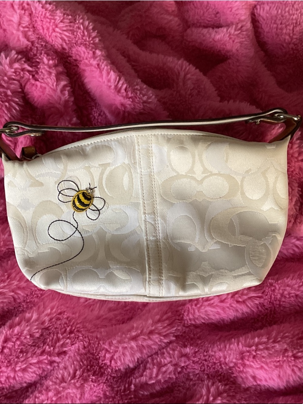 Coach Ivory Signature Shoulder Bag with Bee Embroidery